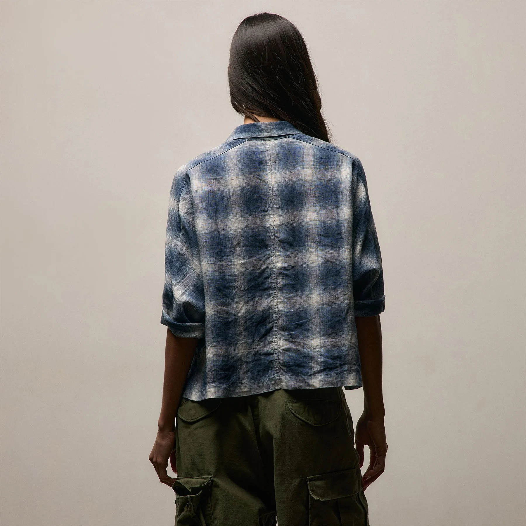 Plaid Linen Crop Shirt - Blue Plaid sold by James Perse product image thumbnail 3