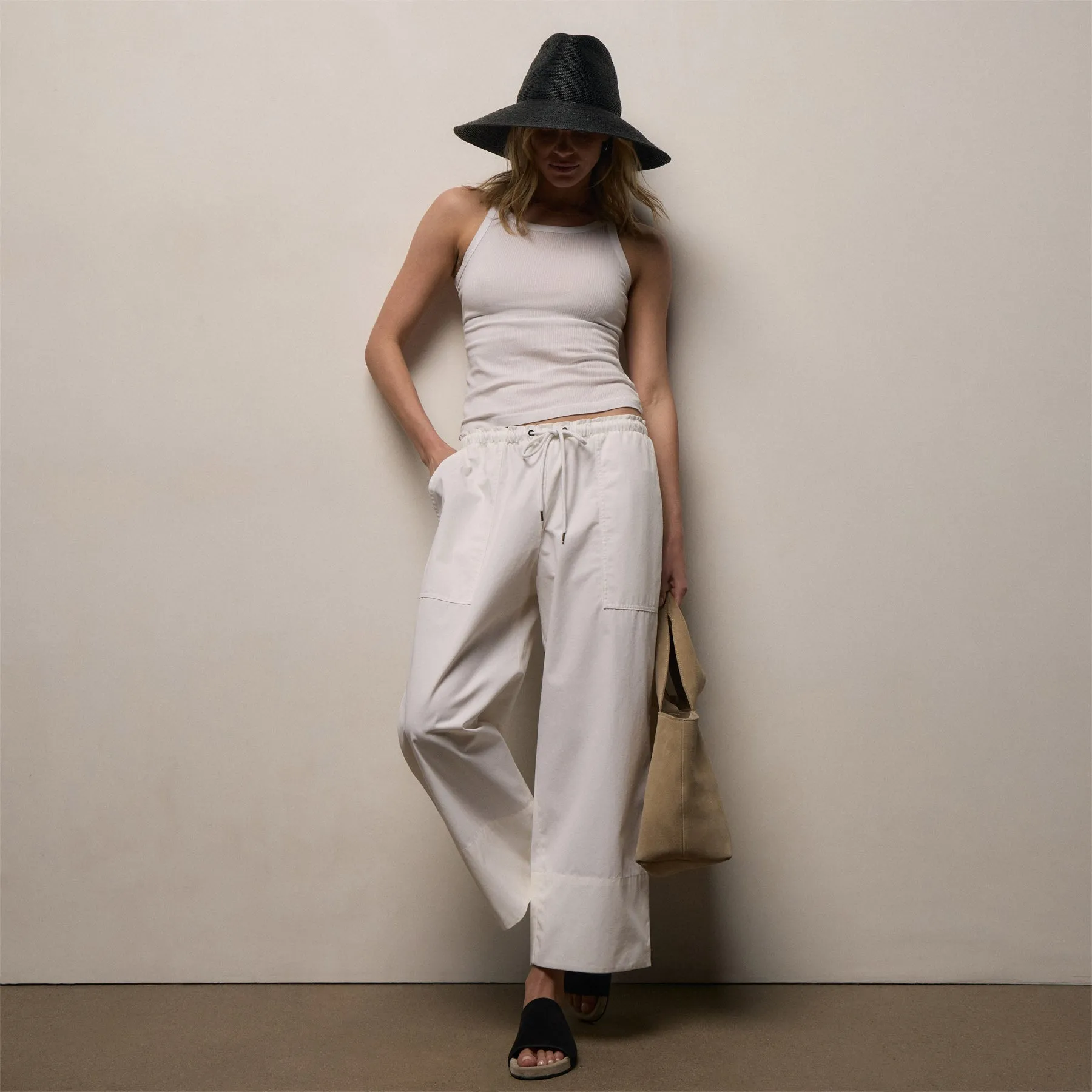 Fine Cotton Twill Crop Pant - White sold by James Perse