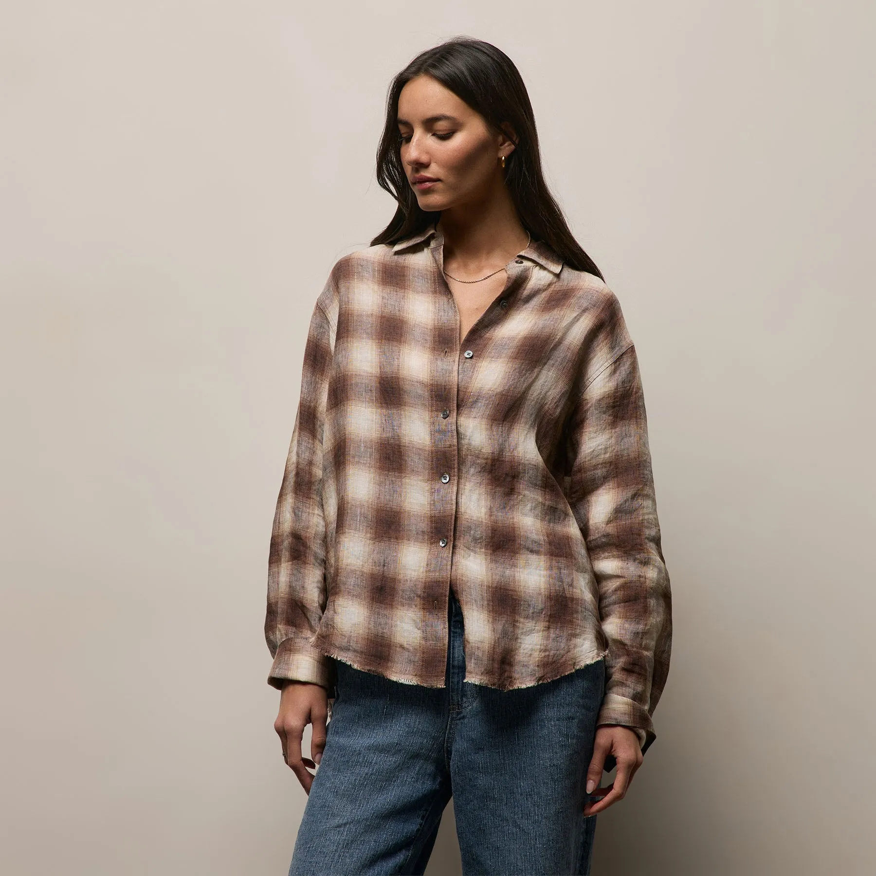 Plaid Linen Oversized Shirt - Chestnut Plaid sold by James Perse product image thumbnail 4
