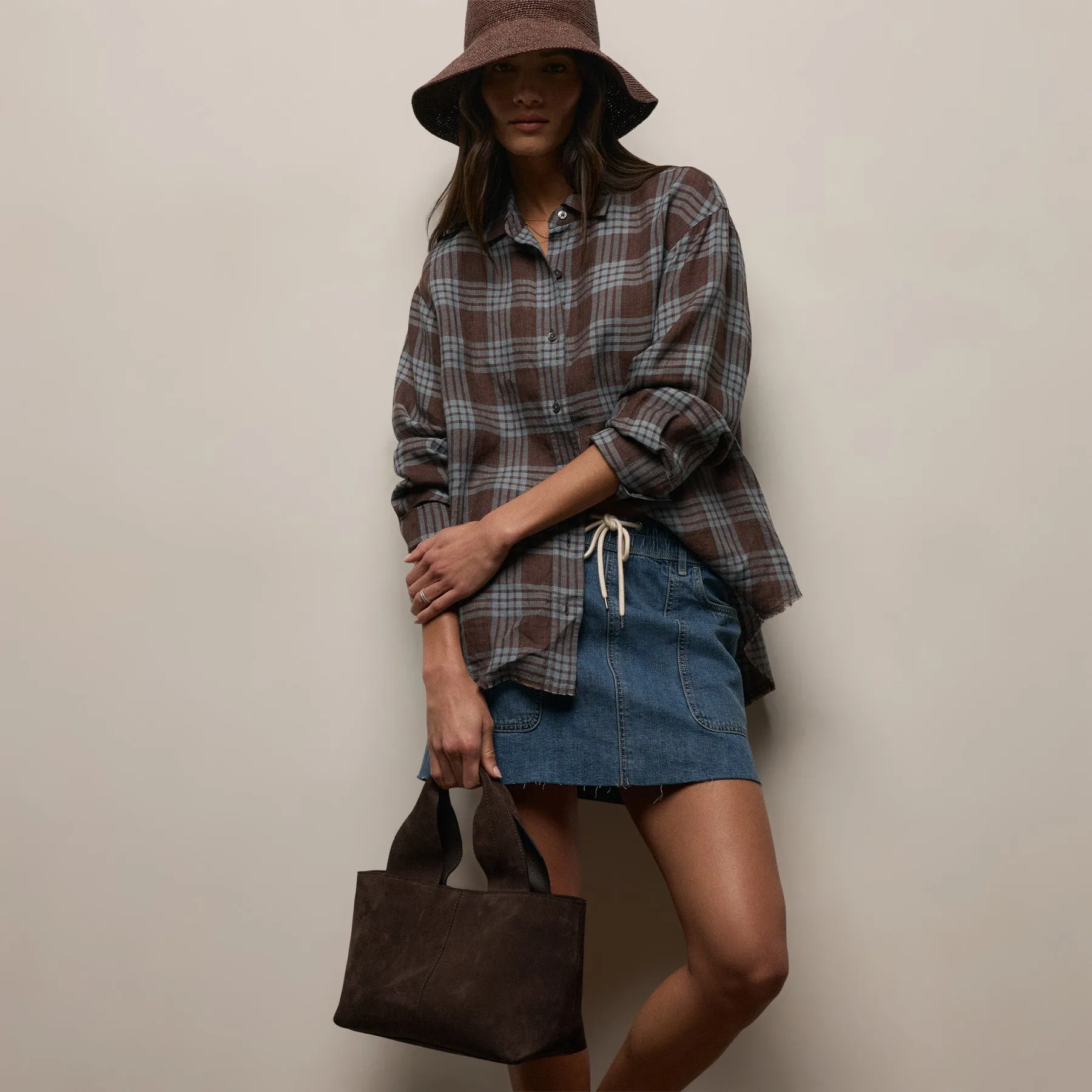 Plaid Linen Oversized Shirt - Plum Plaid sold by James Perse product image thumbnail 3