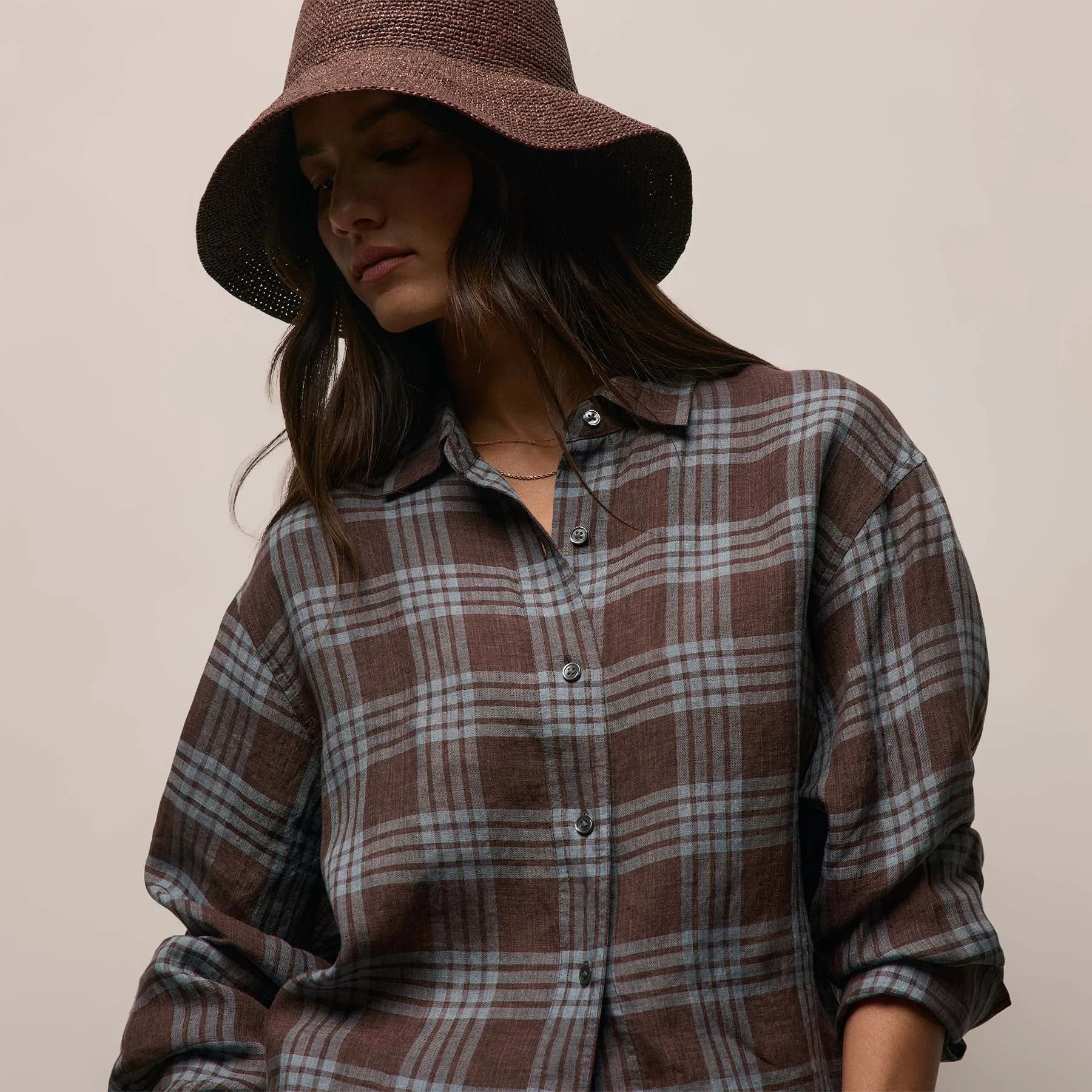 Plaid Linen Oversized Shirt - Plum Plaid sold by James Perse product image thumbnail 4