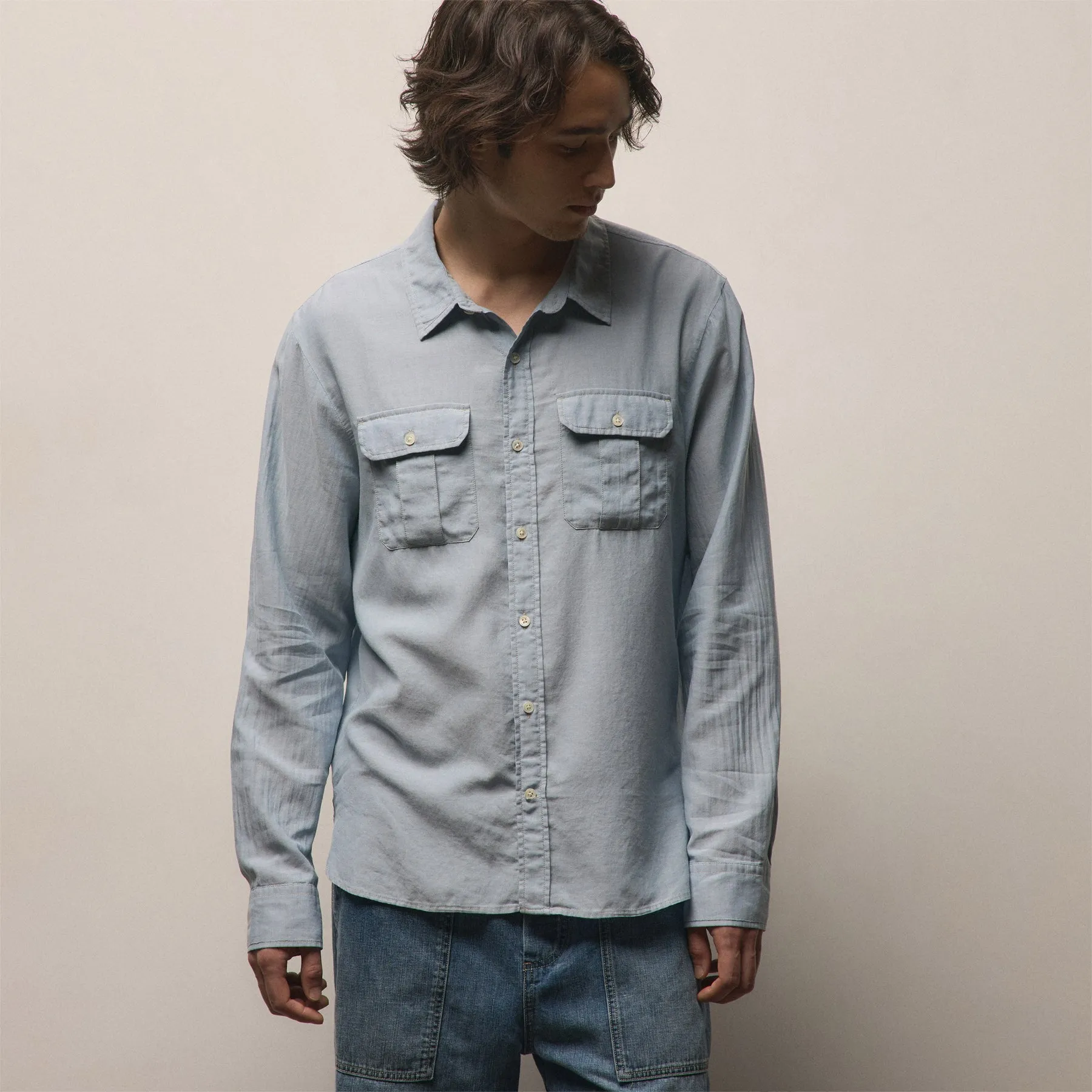 Featherweight Denim Utility Shirt - Bleach Wash sold by James Perse product image thumbnail 2