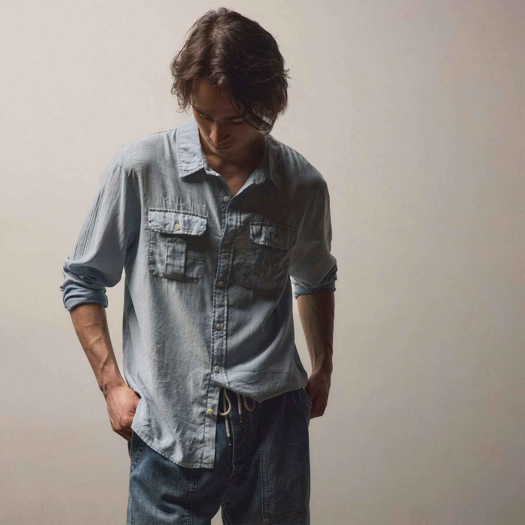 Featherweight Denim Utility Shirt - Bleach Wash sold by James Perse product image thumbnail 4