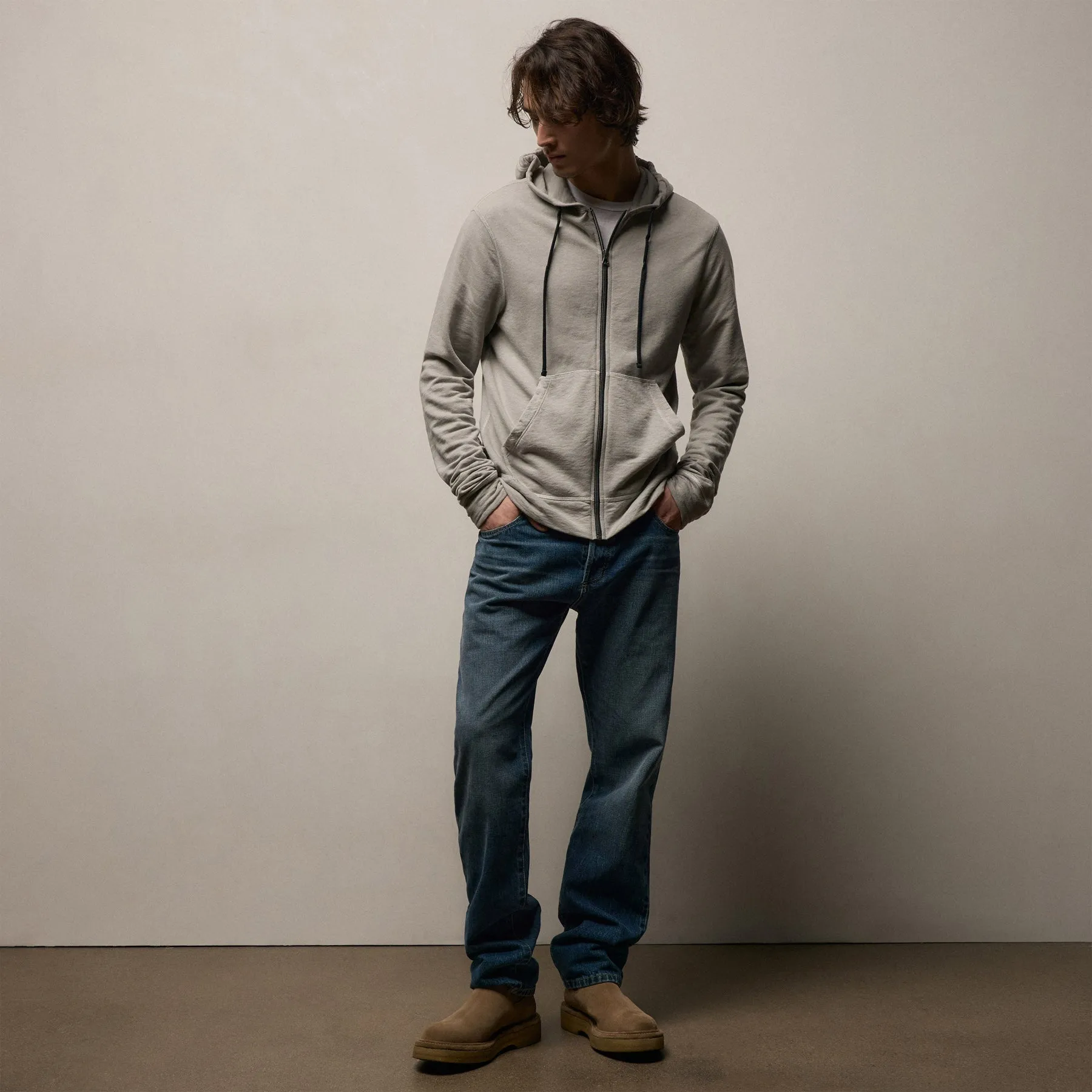 Vintage French Terry Zip Up Hoodie - Fog Pigment sold by James Perse product image thumbnail 3