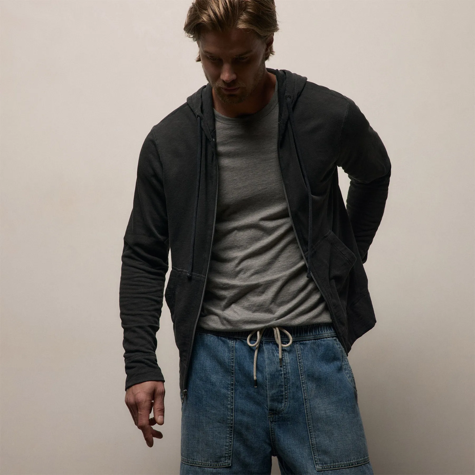 Vintage French Terry Zip Up Hoodie - Carbon Pigment sold by James Perse product image thumbnail 4