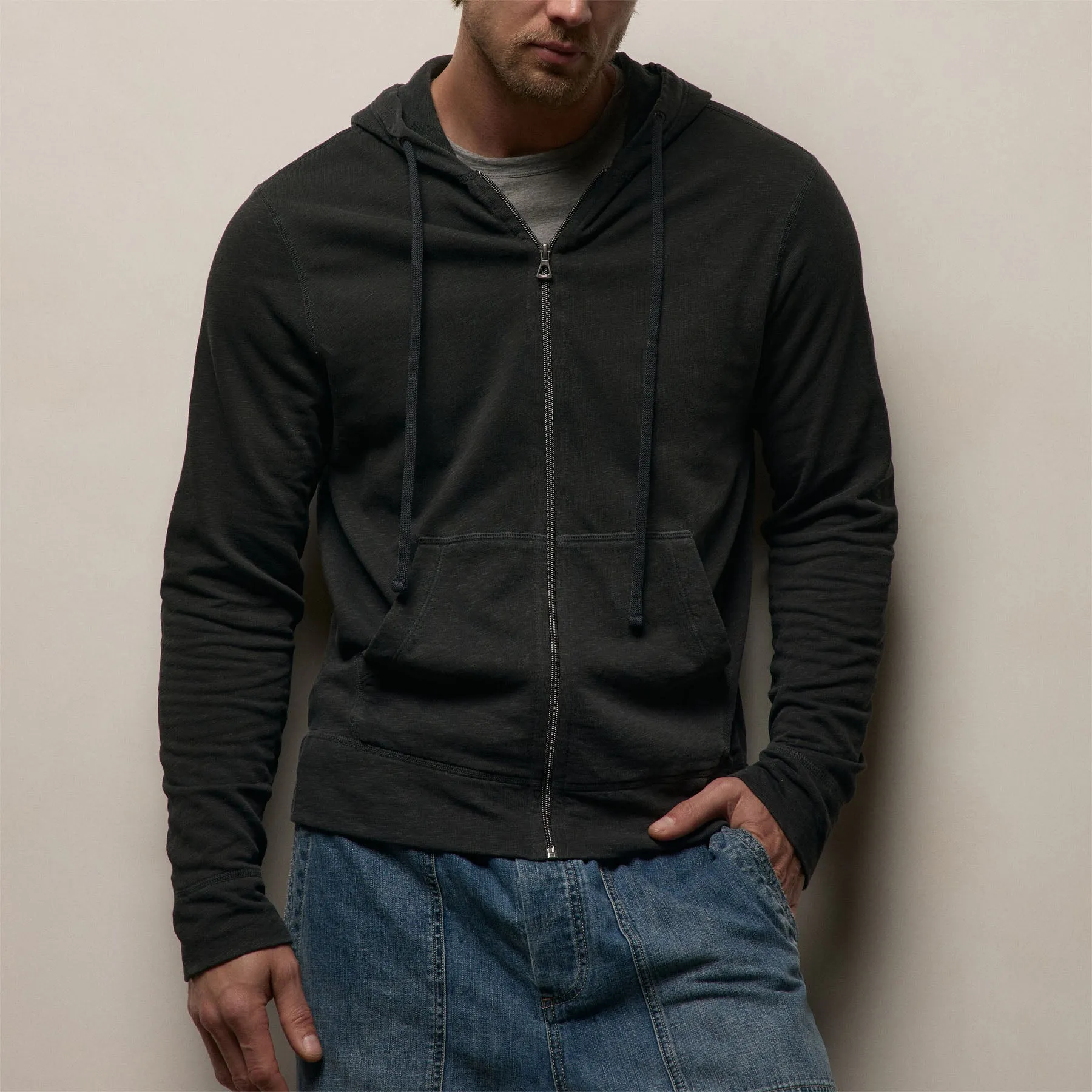 Vintage French Terry Zip Up Hoodie - Carbon Pigment sold by James Perse