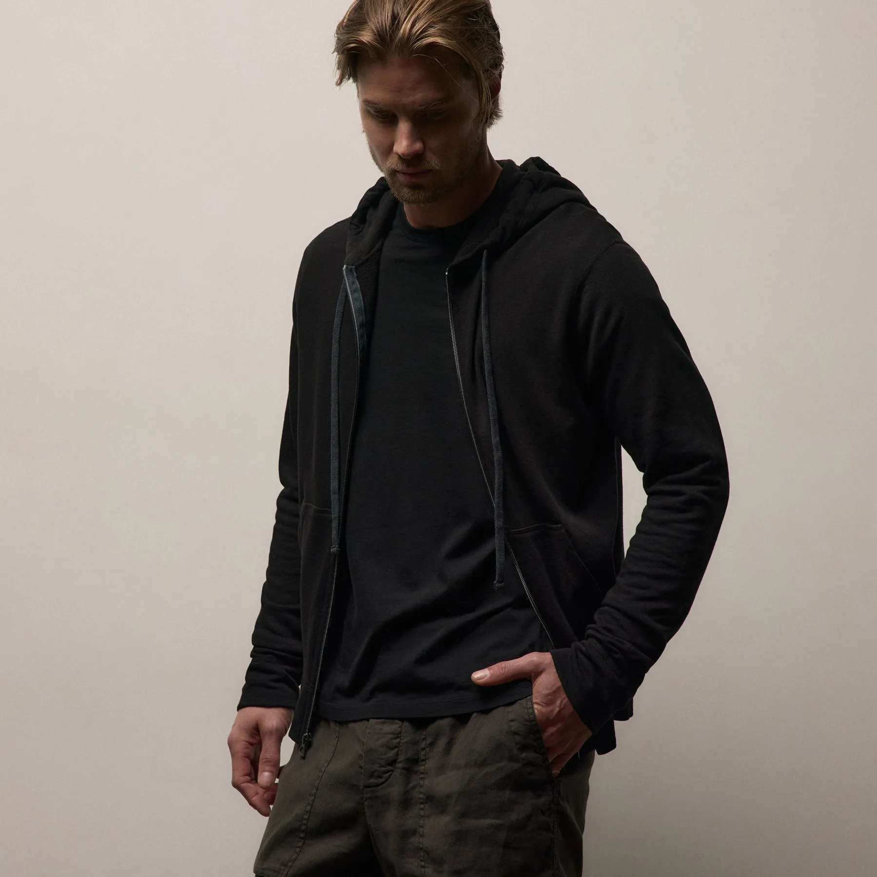 Vintage French Terry Zip Up Hoodie - Black sold by James Perse