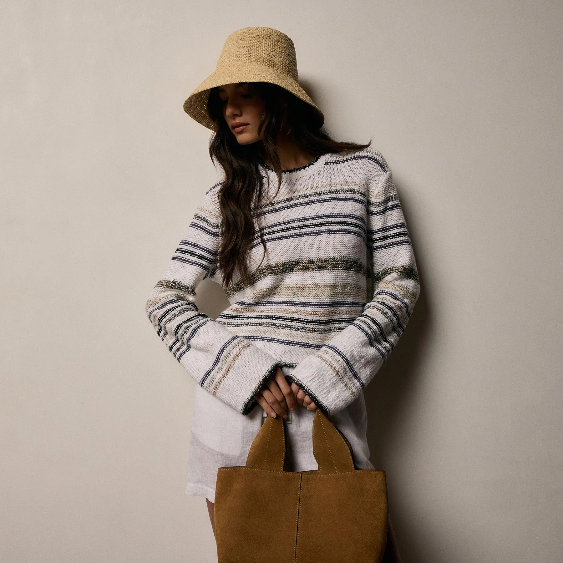 Grey Cape Multi Stripe Sweater - Neutral Multi Stripe sold by James Perse