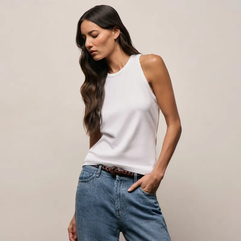Compact Cotton High Neck Tank - White made by James Perse
