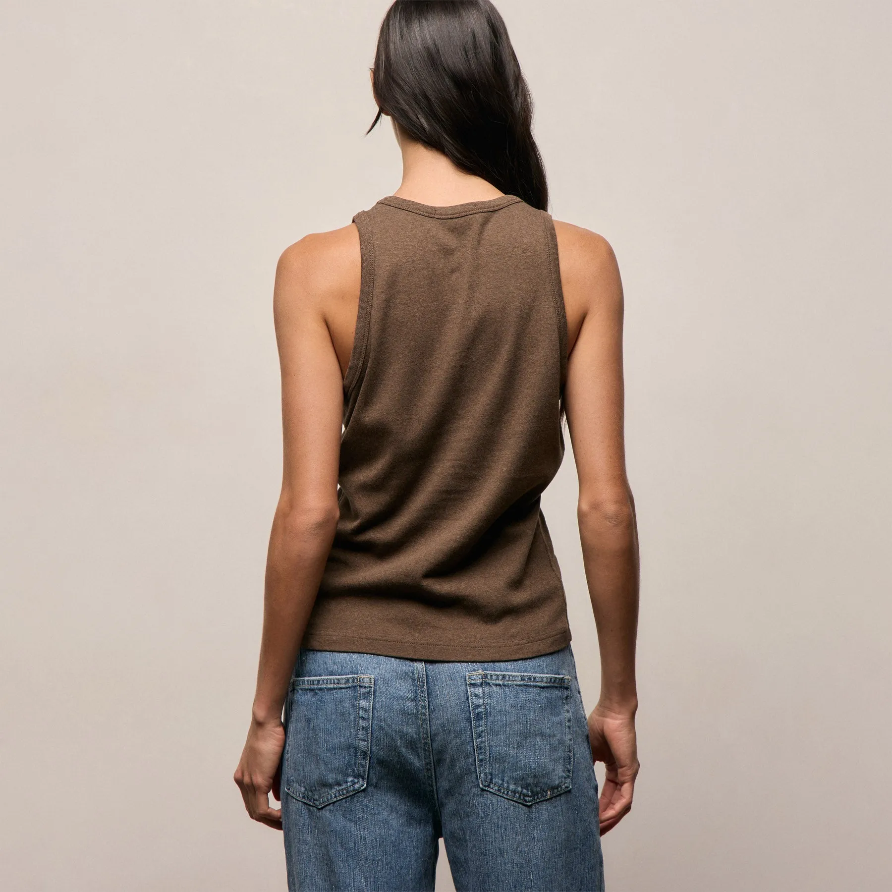 Compact Cotton High Neck Tank - Brown Melange sold by James Perse product image thumbnail 5