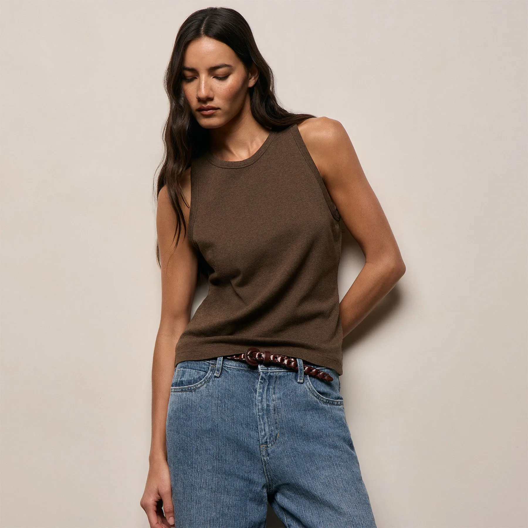 Compact Cotton High Neck Tank - Brown Melange sold by James Perse