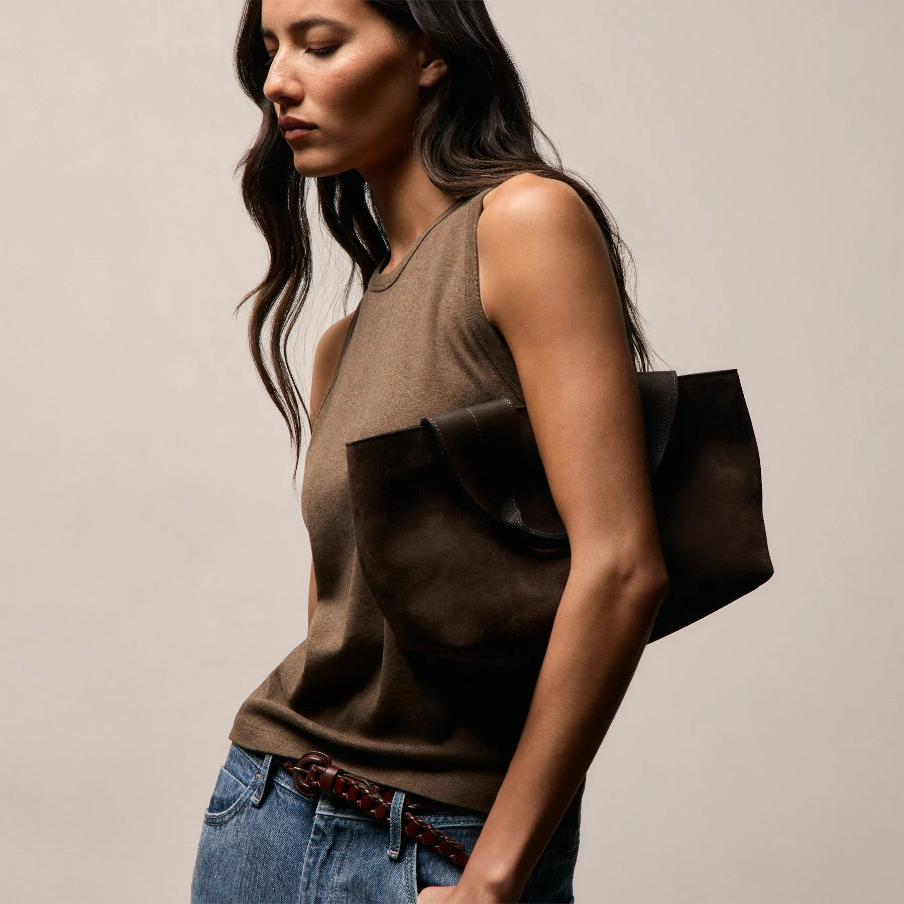 Compact Cotton High Neck Tank - Brown Melange sold by James Perse product image thumbnail 4