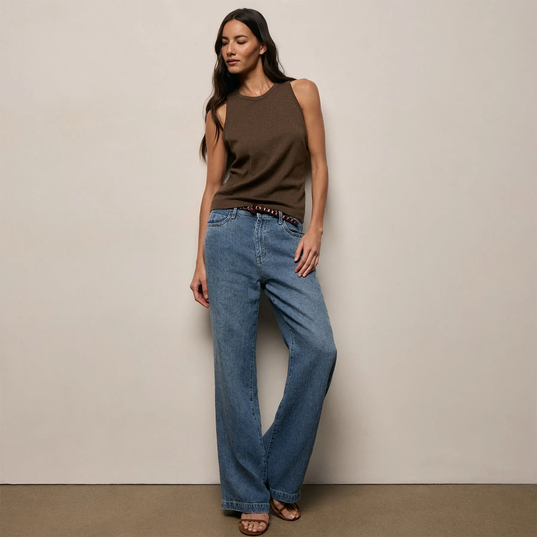 Compact Cotton High Neck Tank - Brown Melange sold by James Perse product image thumbnail 3