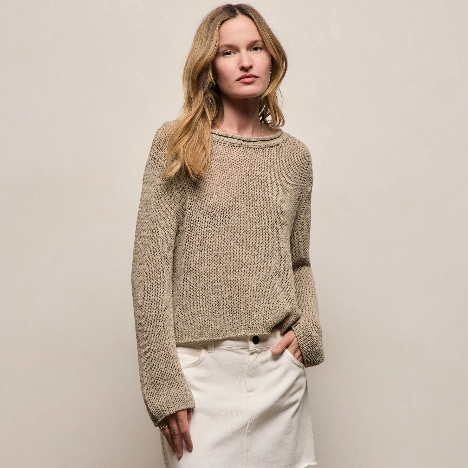 Cotton Linen Pullover Sweater - Overcast sold by James Perse product image thumbnail 5