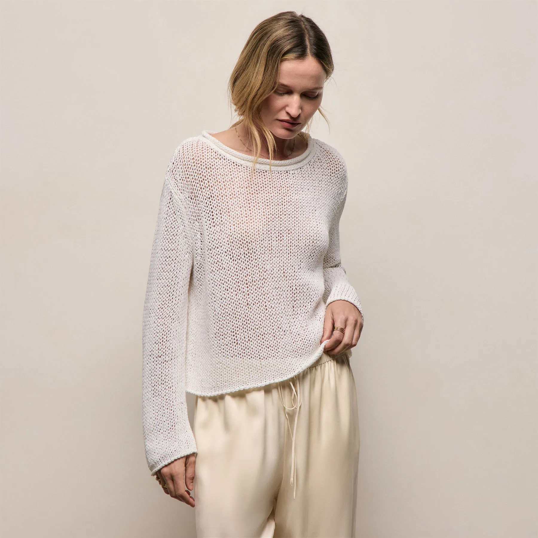 Cotton Linen Pullover Sweater - Off White sold by James Perse
