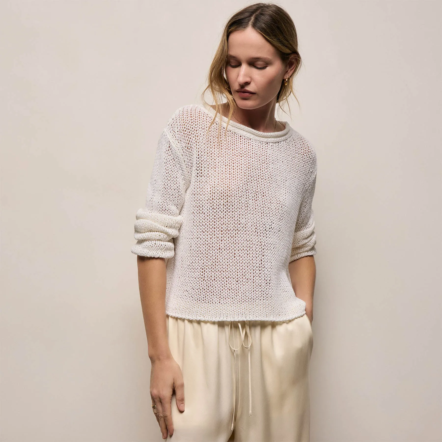 Cotton Linen Pullover Sweater - Off White sold by James Perse product image thumbnail 4