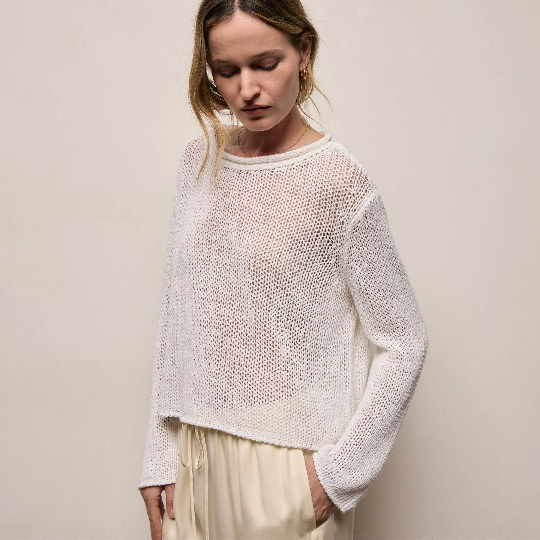 Cotton Linen Pullover Sweater - Off White sold by James Perse product image thumbnail 5