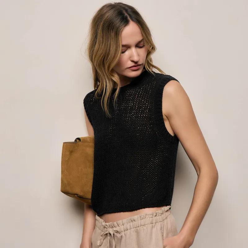 Cotton Linen Sweater Tank - Black made by James Perse