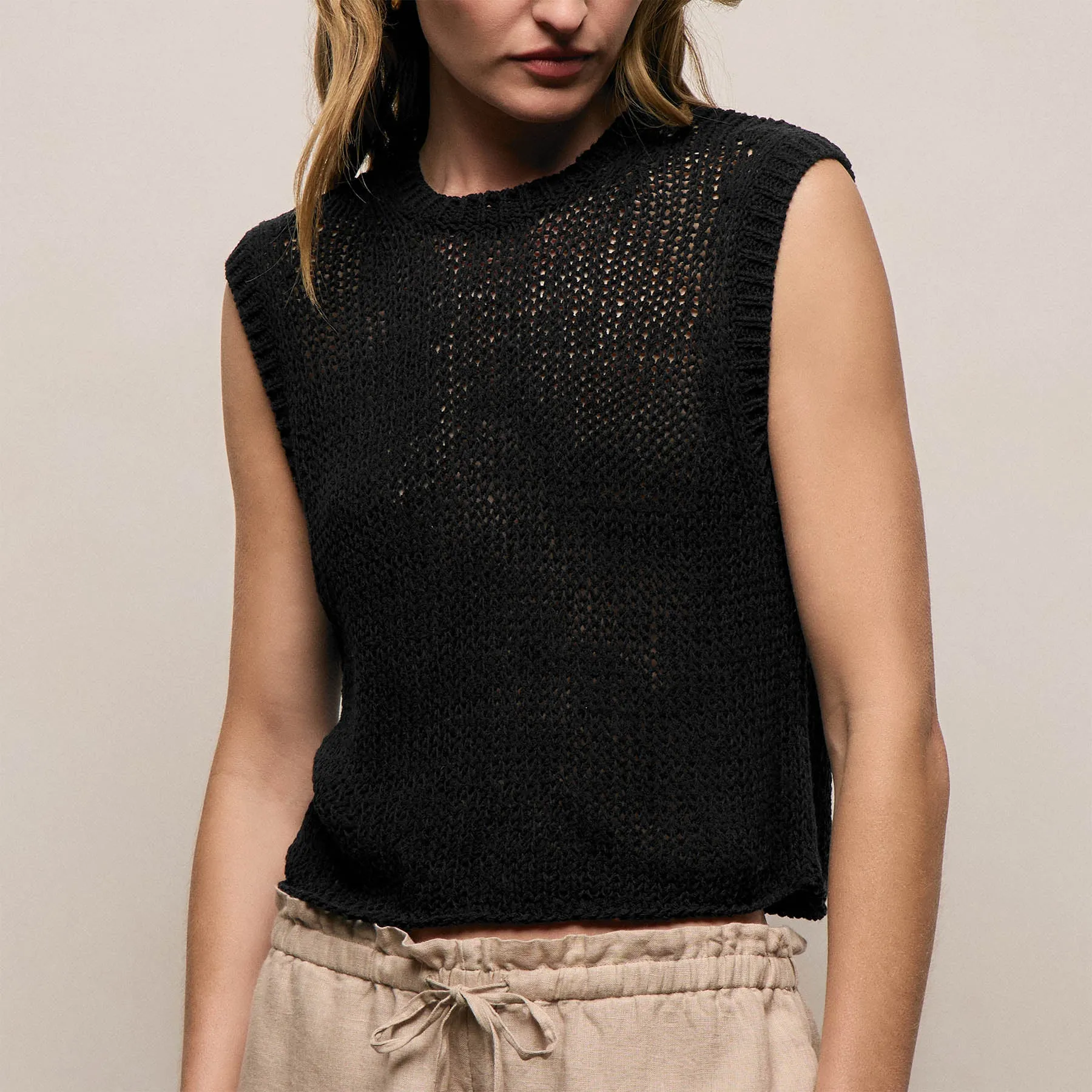 Cotton Linen Sweater Tank - Black sold by James Perse product image thumbnail 5