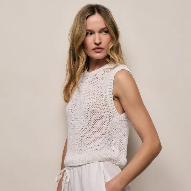 Cotton Linen Sweater Tank - Off White made by James Perse
