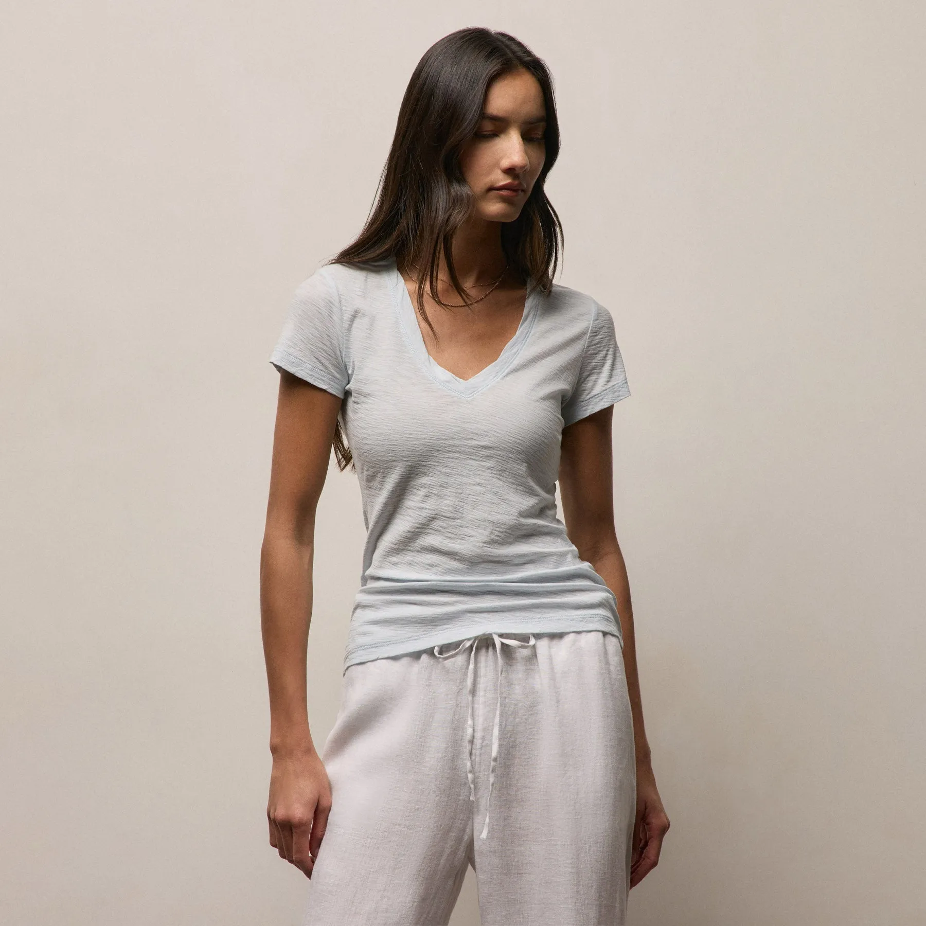 Sheer Slub V Neck - Memory sold by James Perse