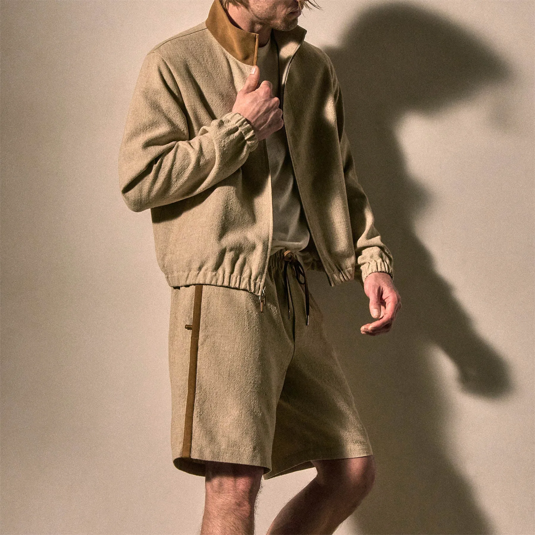 Suede Trimmed Track Pant - Natural/Tobacco sold by James Perse product image thumbnail 2