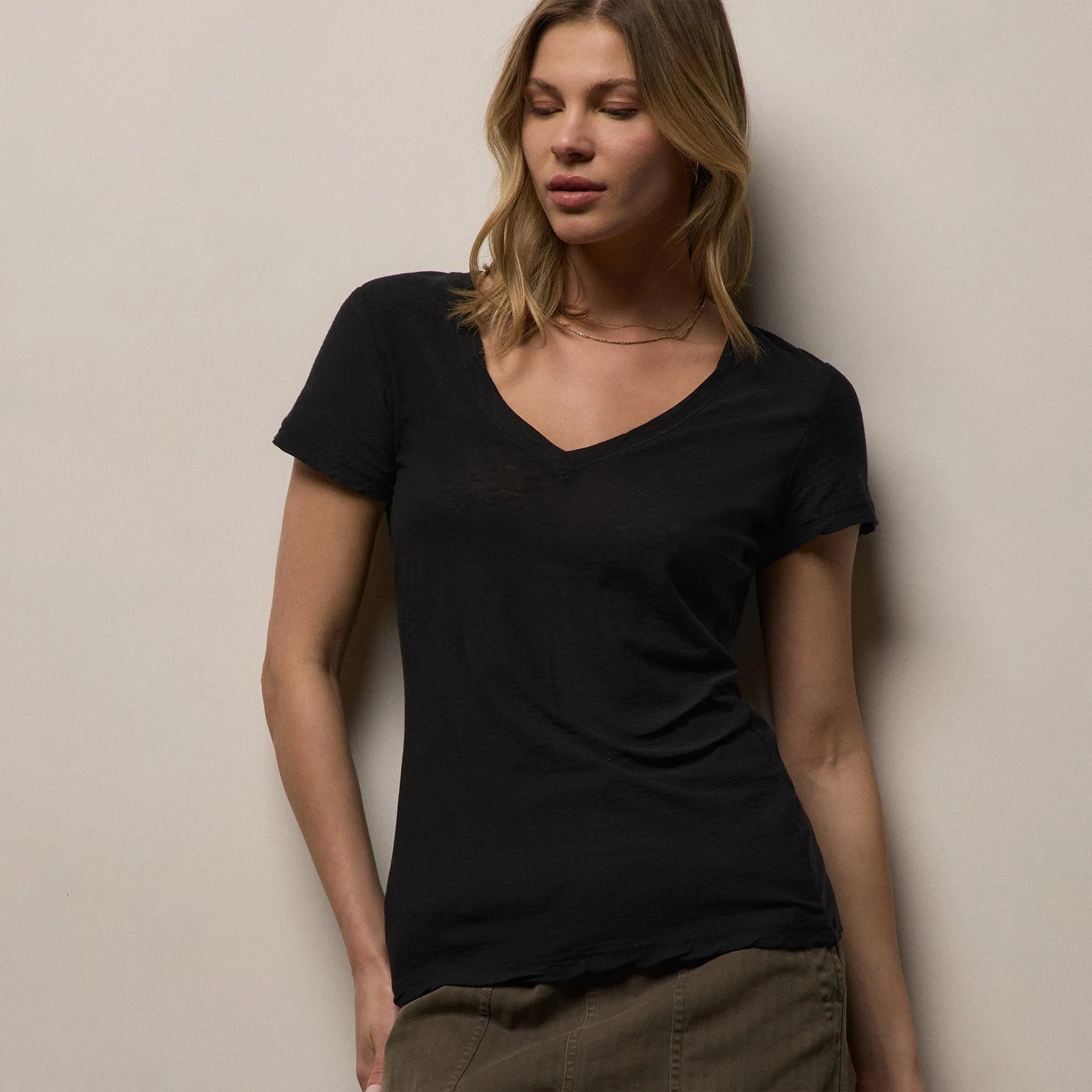 Sheer Slub V Neck - Black sold by James Perse
