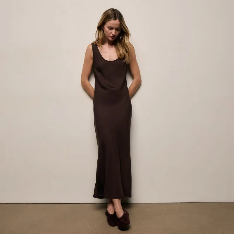 Silk Twill Tank Dress - Black Coffee made by James Perse
