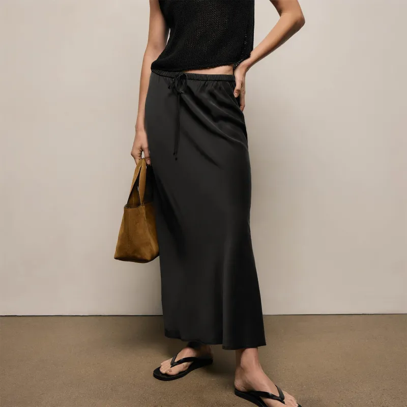 Silk Charmeuse Drawstring Skirt - Black made by James Perse