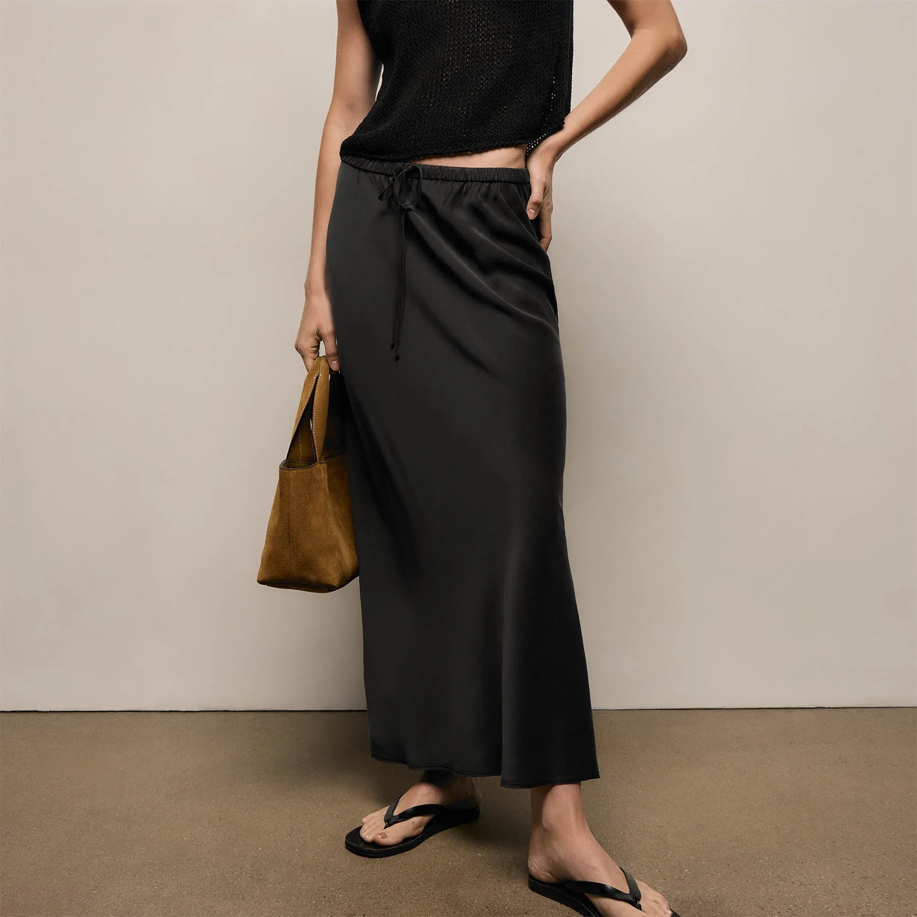 Silk Charmeuse Drawstring Skirt - Black sold by James Perse