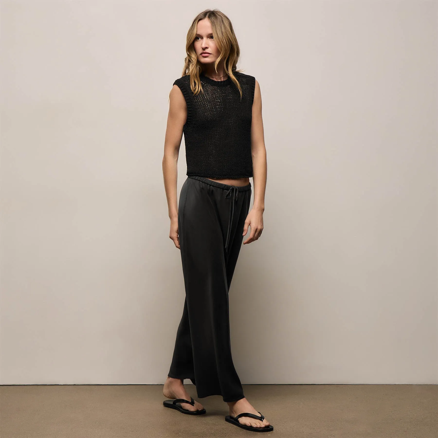 Silk Charmeuse Drawstring Skirt - Black sold by James Perse product image thumbnail 5