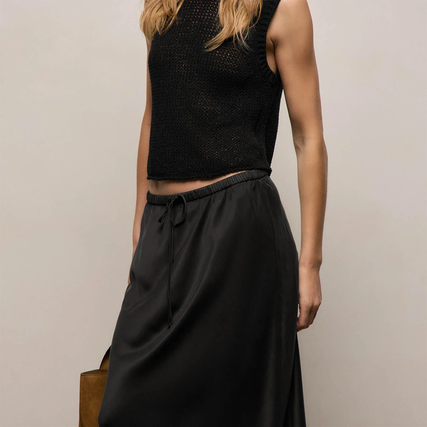 Silk Charmeuse Drawstring Skirt - Black sold by James Perse product image thumbnail 4