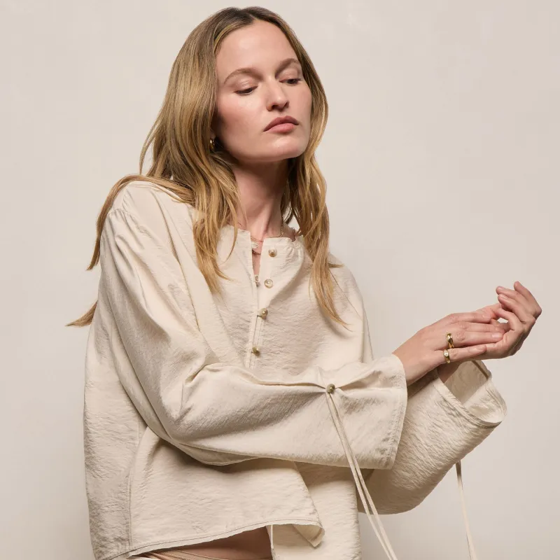 Modal Silk Blend Tie Up Blouse - Parchment made by James Perse