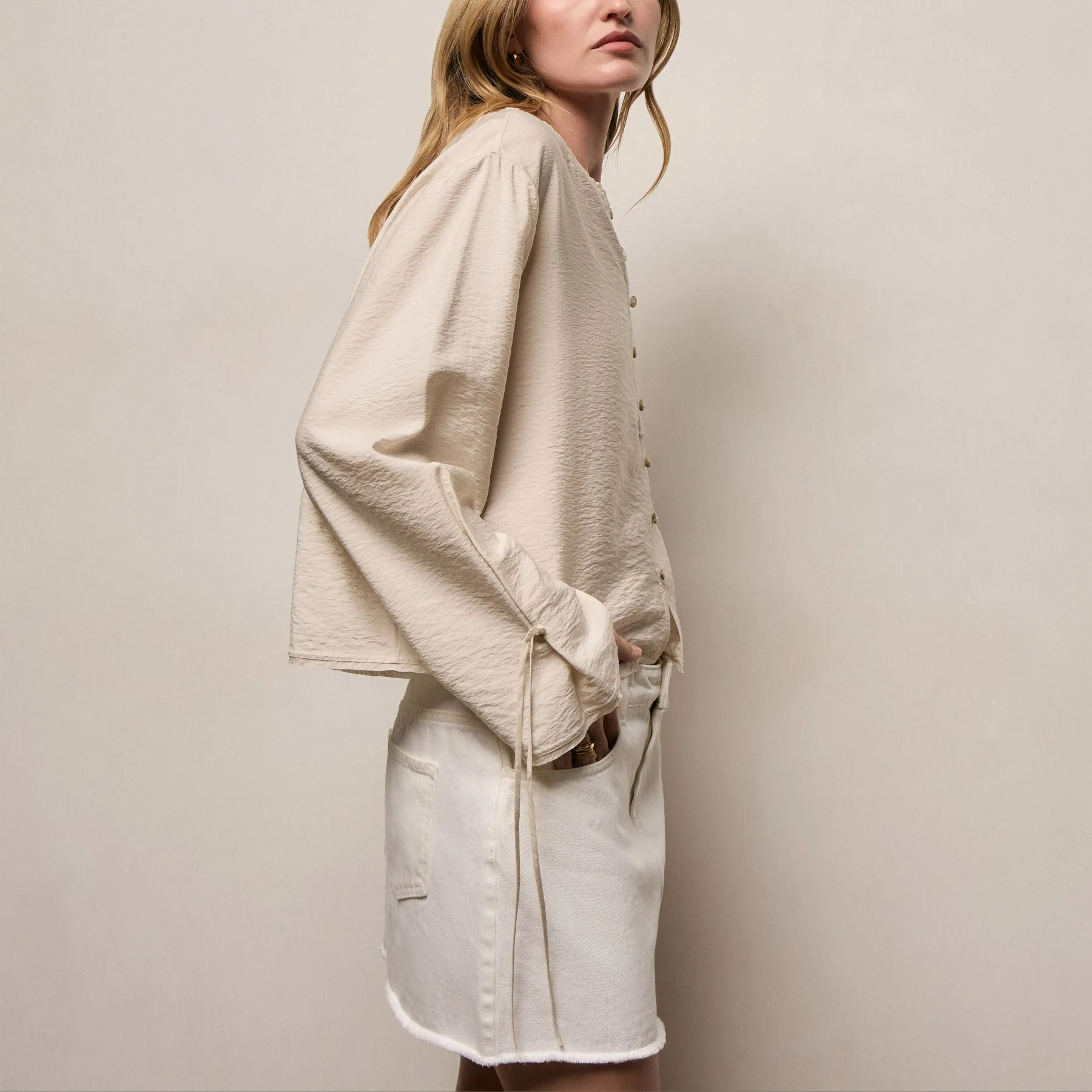 Modal Silk Blend Tie Up Blouse - Parchment sold by James Perse product image thumbnail 3