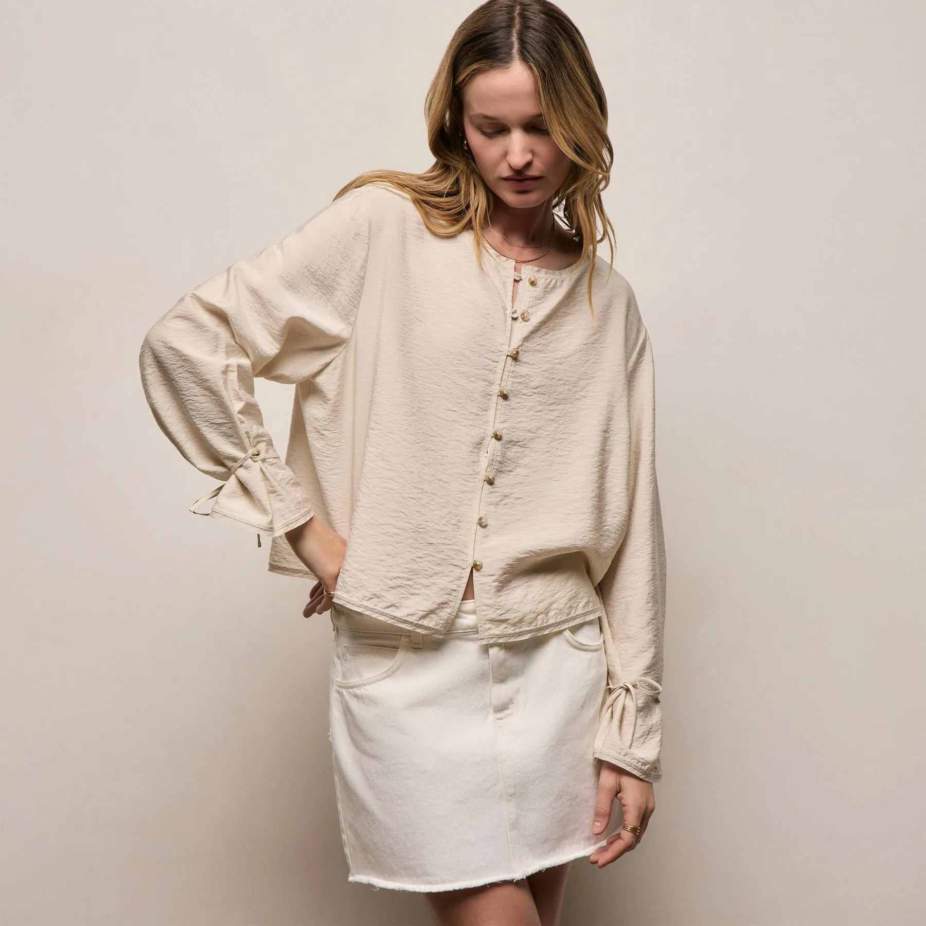 Modal Silk Blend Tie Up Blouse - Parchment sold by James Perse product image thumbnail 2