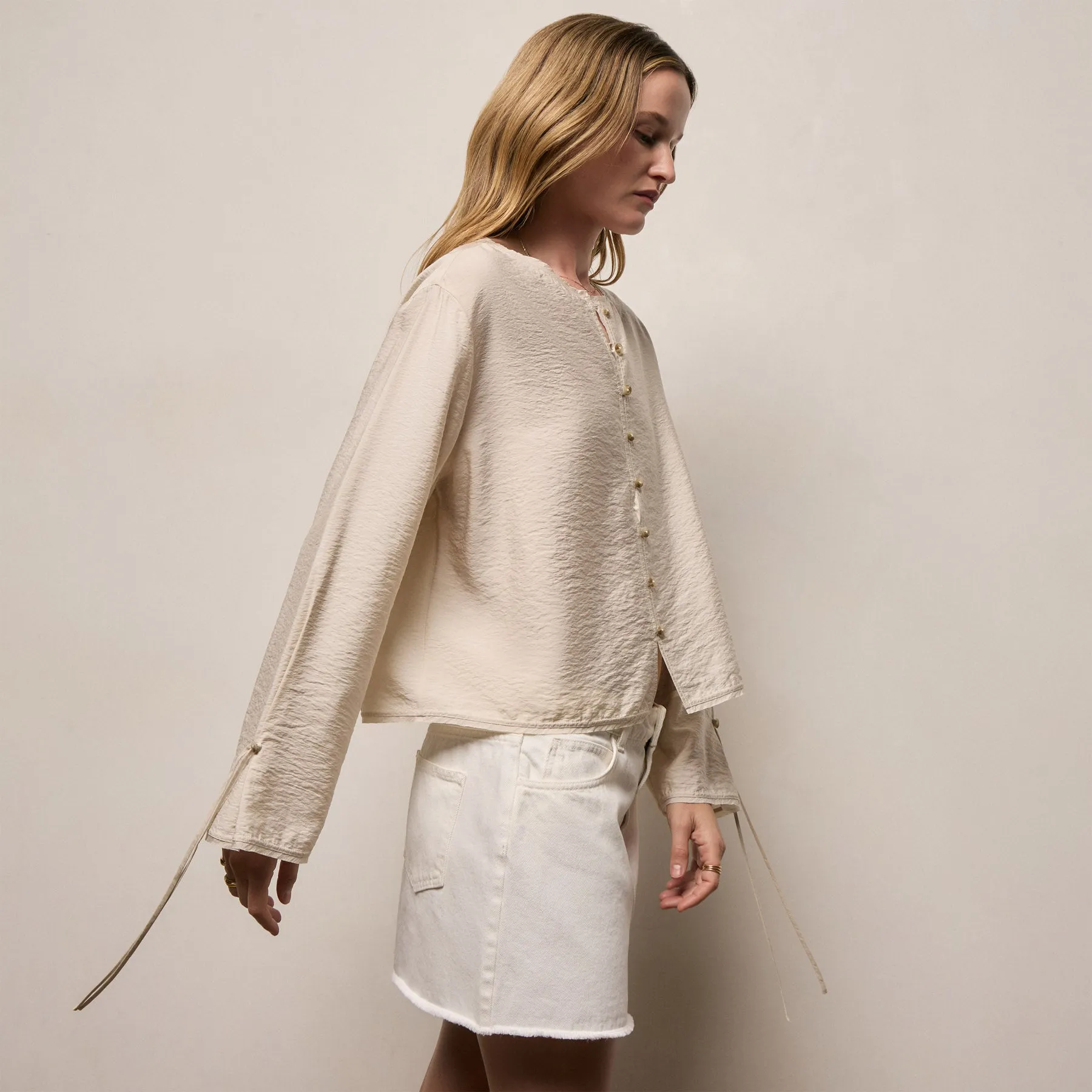 Modal Silk Blend Tie Up Blouse - Parchment sold by James Perse product image thumbnail 5