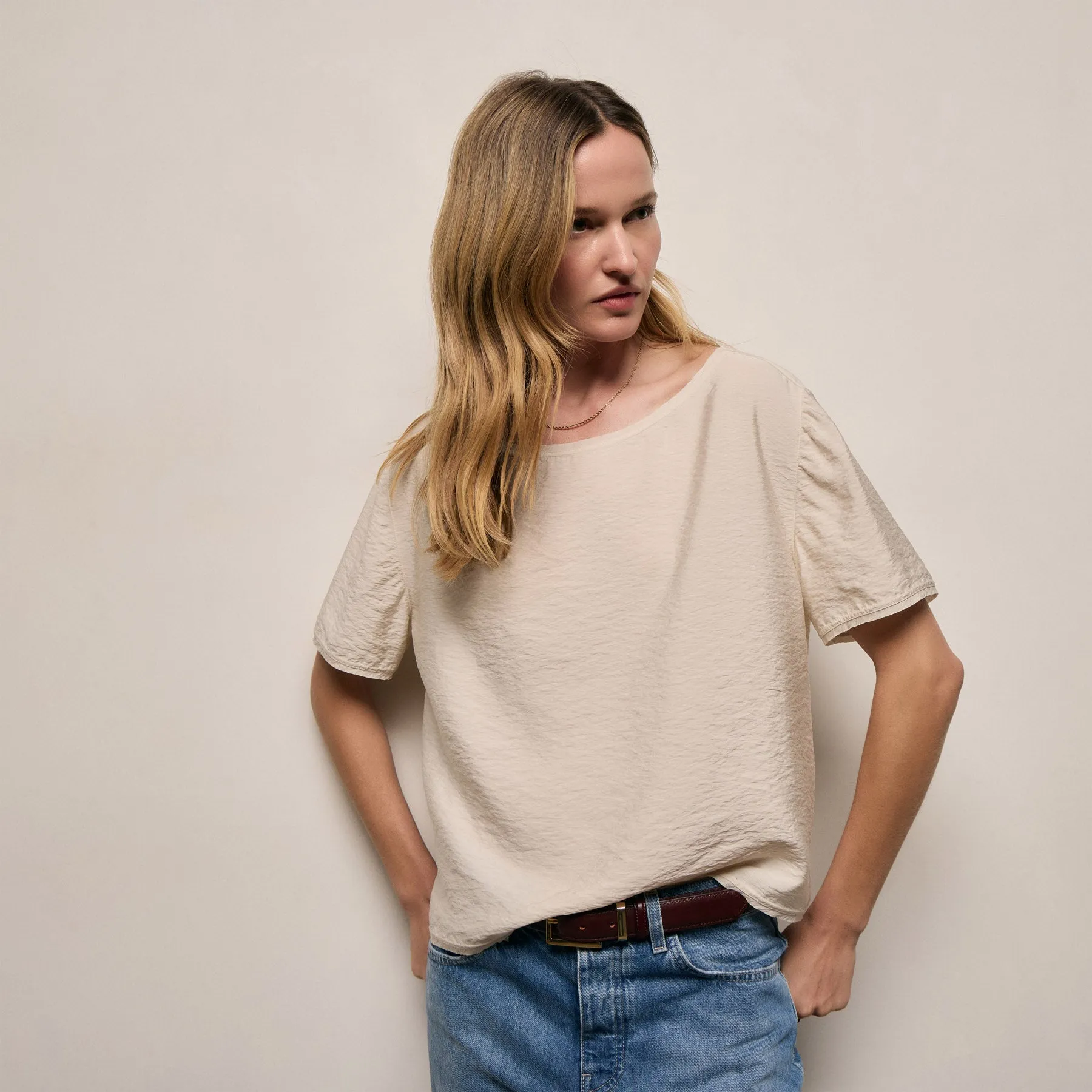 Modal Silk Blend Drop Shoulder Blouse - Parchment sold by James Perse
