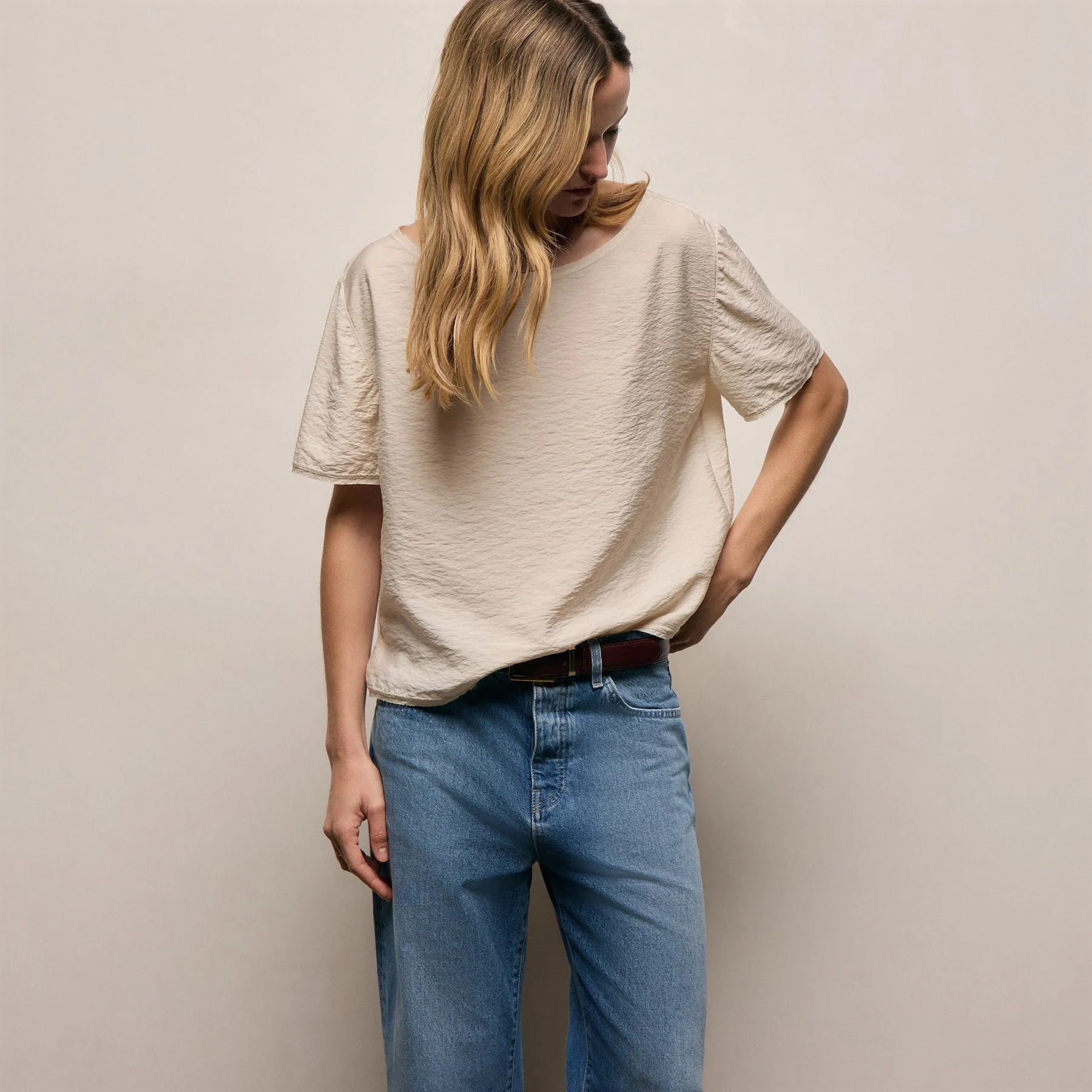 Modal Silk Blend Drop Shoulder Blouse - Parchment sold by James Perse product image thumbnail 5