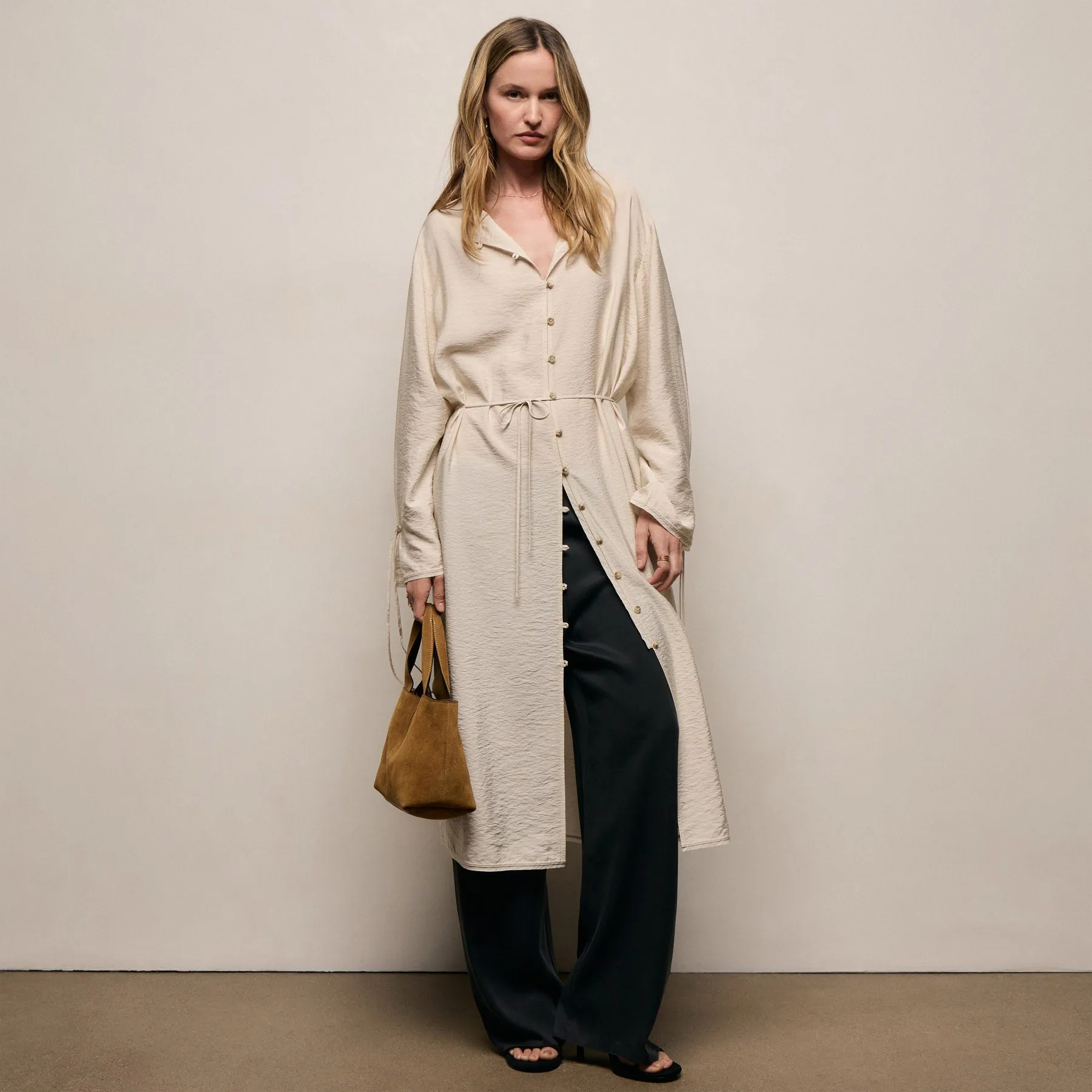 Modal Silk Blend Tie Up Dress - Parchment sold by James Perse