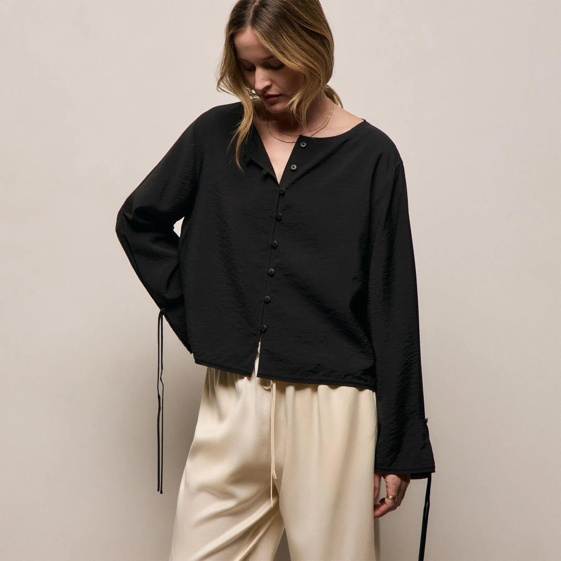 Modal Silk Blend Tie Up Blouse - Black sold by James Perse product image thumbnail 5