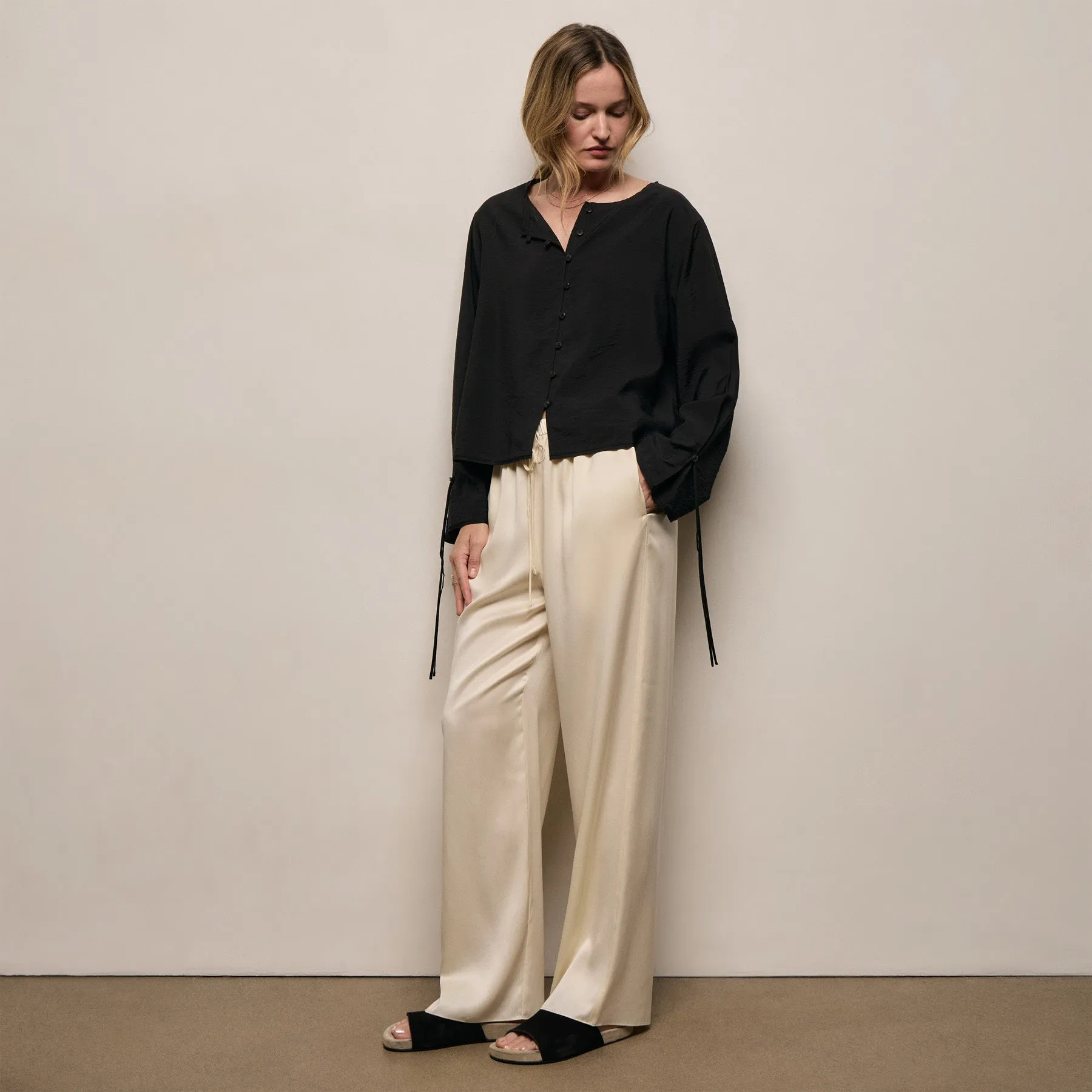Modal Silk Blend Tie Up Blouse - Black sold by James Perse product image thumbnail 2