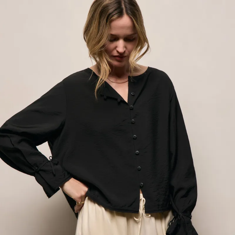 Modal Silk Blend Tie Up Blouse - Black made by James Perse
