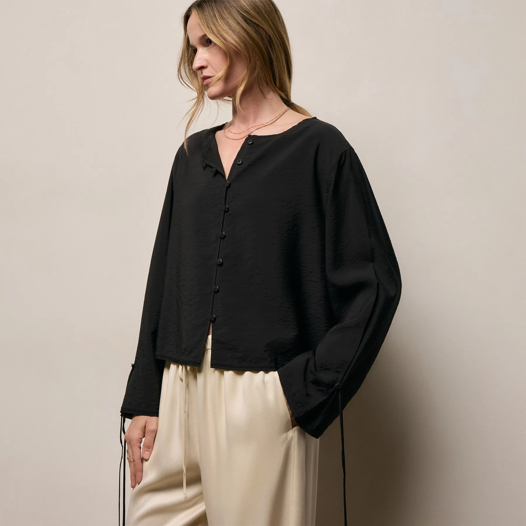Modal Silk Blend Tie Up Blouse - Black sold by James Perse product image thumbnail 3