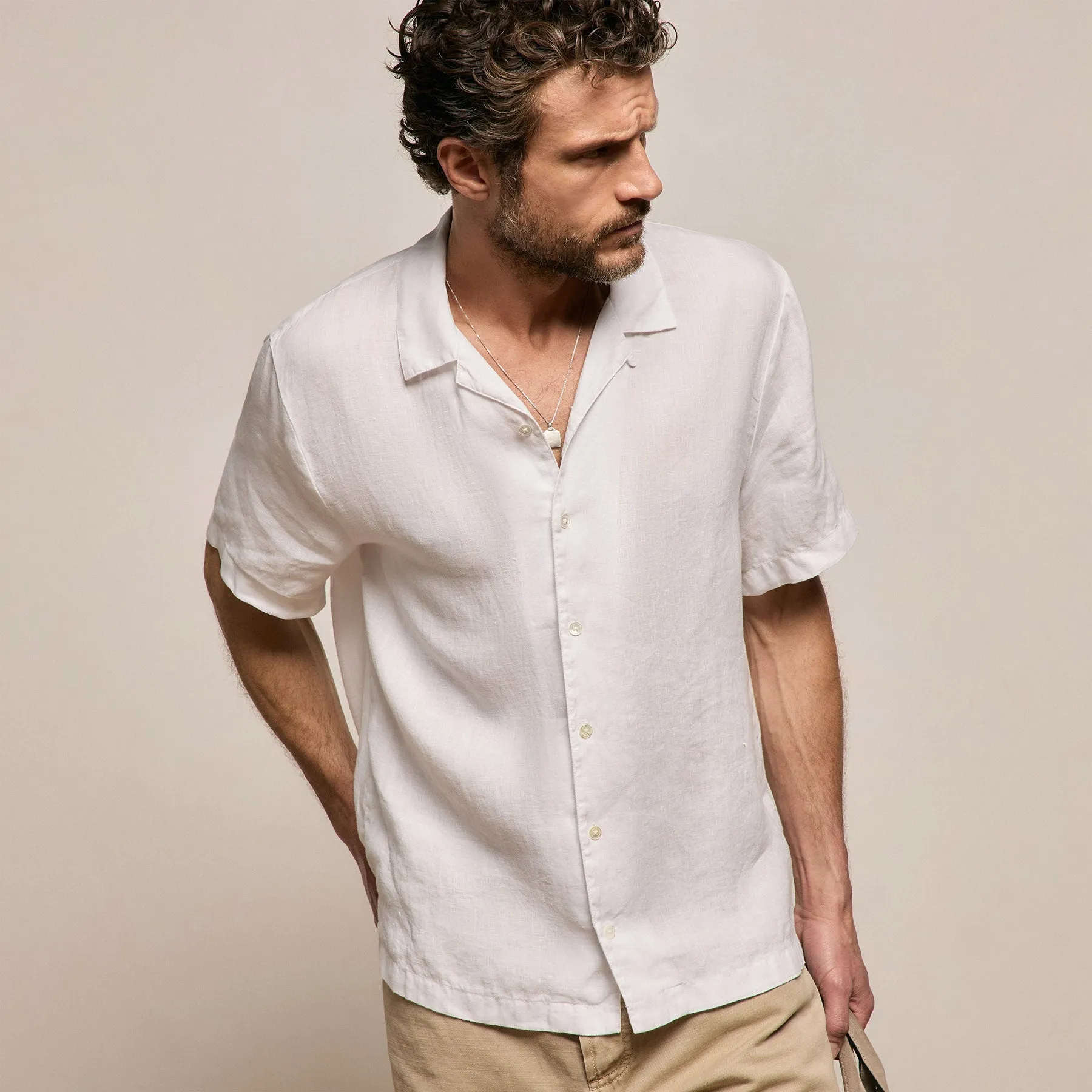 Lightweight Linen Short Sleeve Shirt - White sold by James Perse