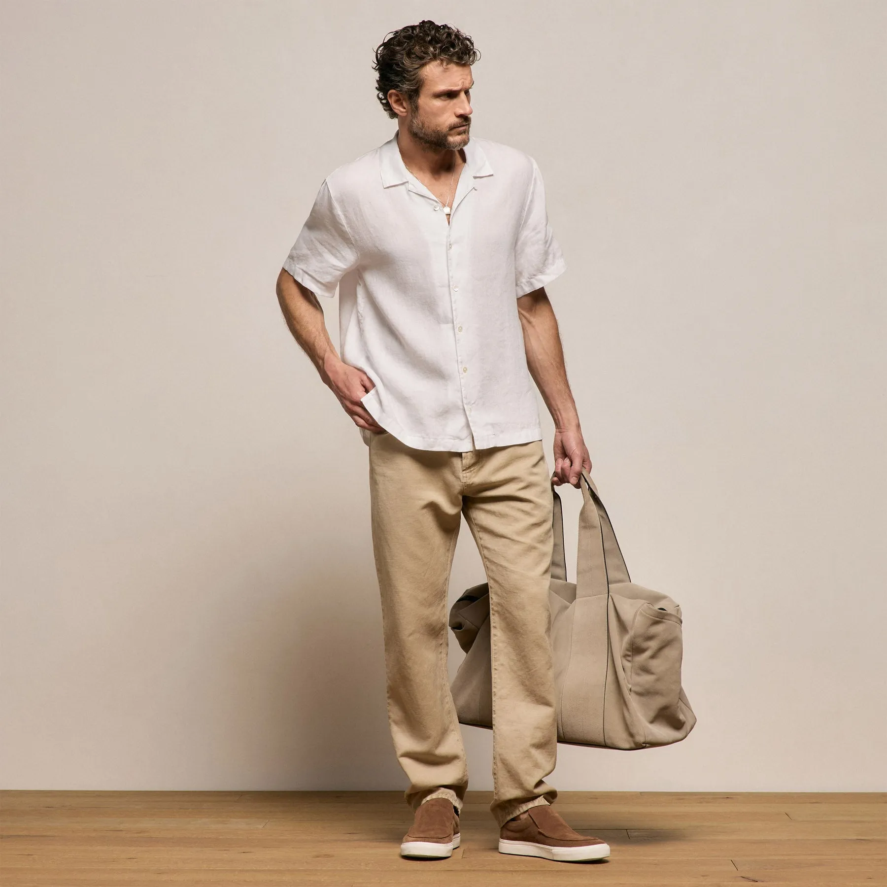 Lightweight Linen Short Sleeve Shirt - White sold by James Perse product image thumbnail 4