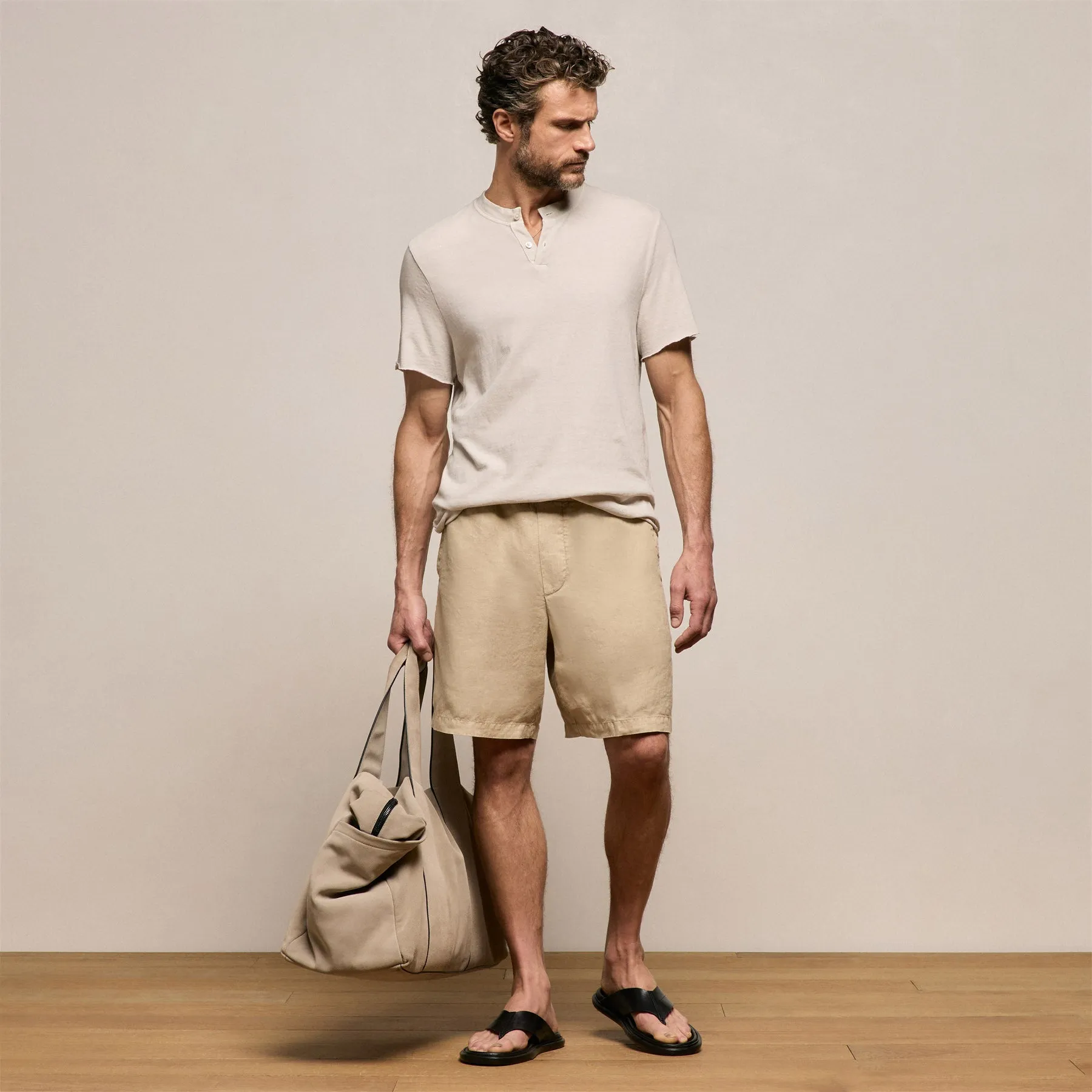 Lightweight Linen Relaxed Short - Light Khaki Pigment sold by James Perse