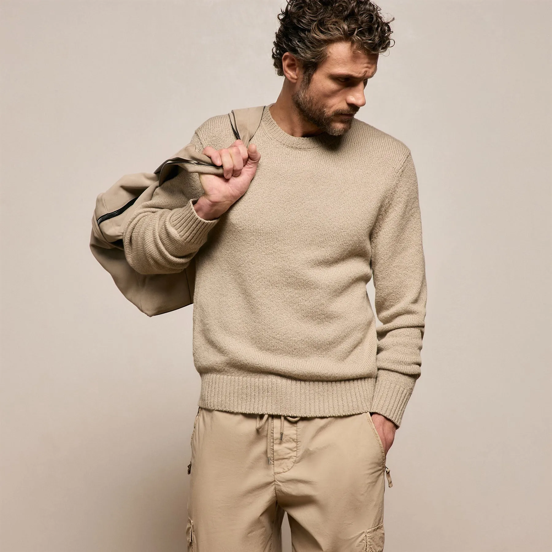 Stretch Cotton Crew Sweater - Taupe sold by James Perse product image thumbnail 4