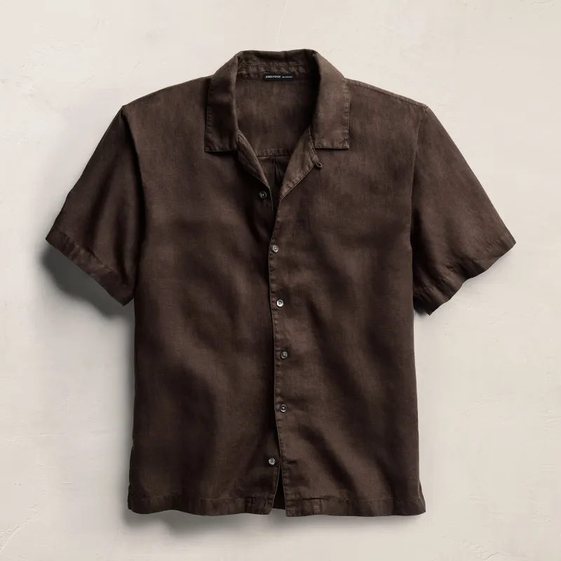 Lightweight Linen Short Sleeve Shirt - Bark Pigment made by James Perse