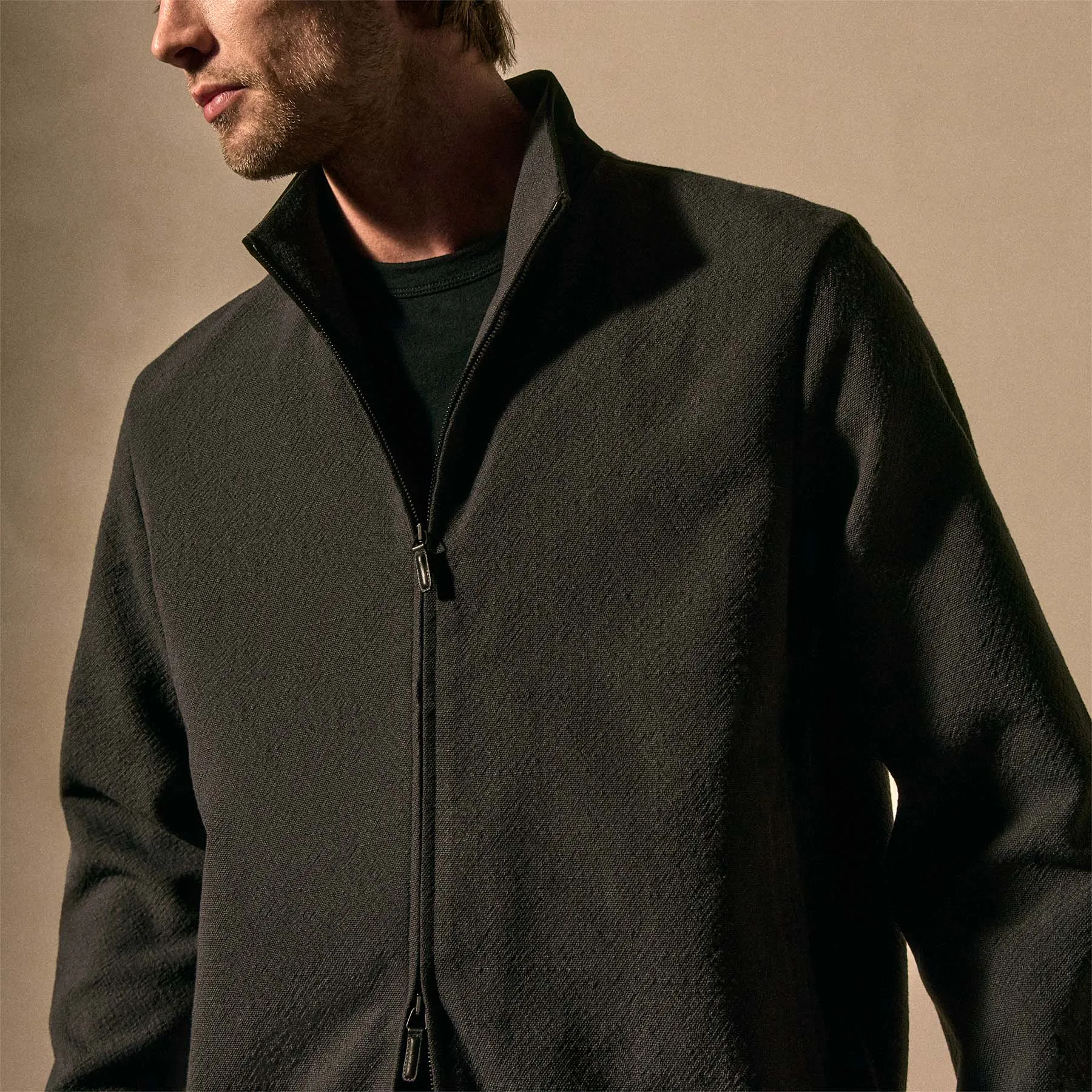 Suede Trimmed Track Jacket - Charcoal/Black sold by James Perse product image thumbnail 3