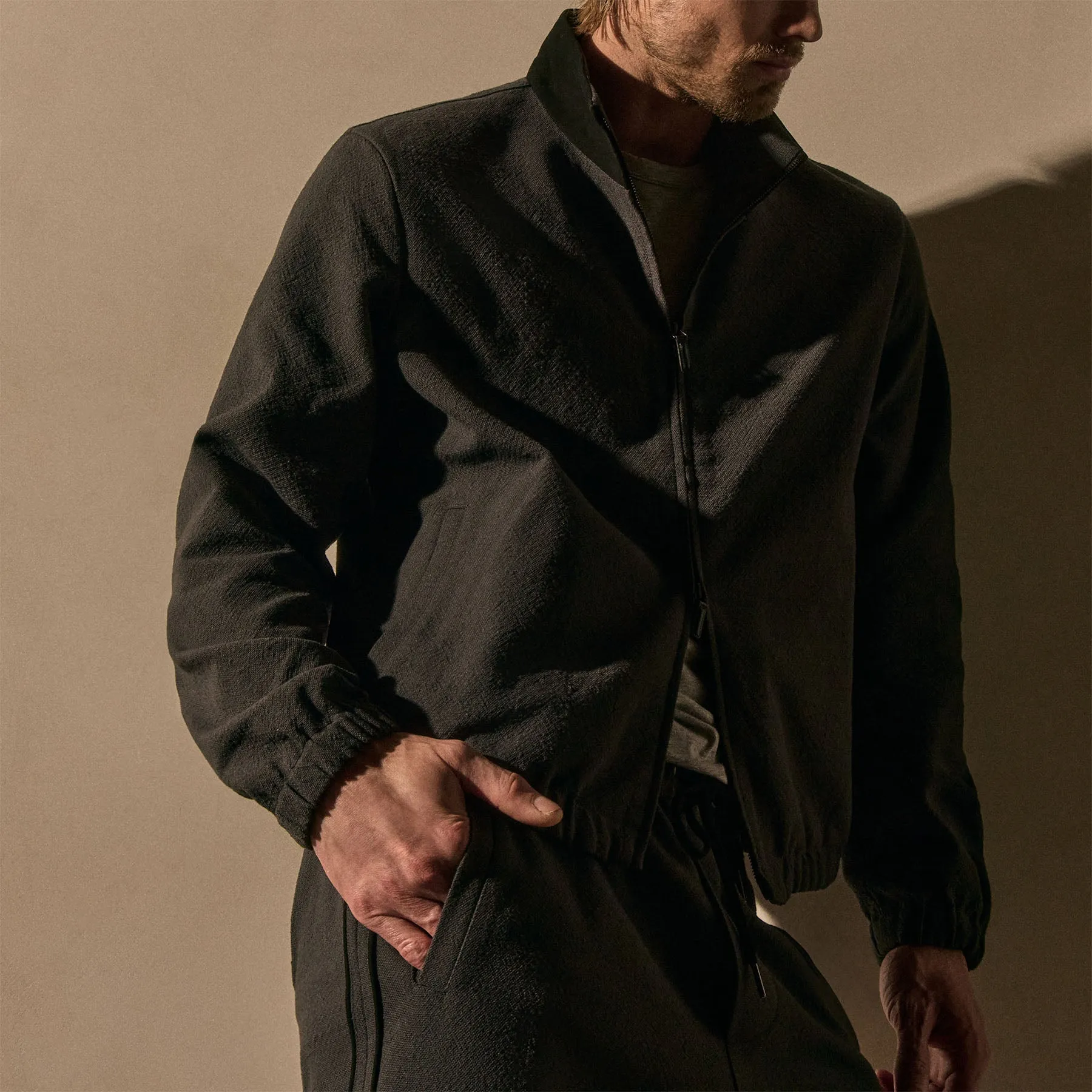 Suede Trimmed Track Jacket - Charcoal/Black sold by James Perse product image thumbnail 2